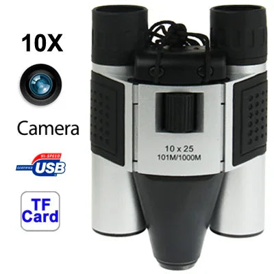 Kính thiên văn kỹ thuật số 10×25mm 5 trong 1 (Ống nhòm máy ảnh + Máy quay video + Máy ảnh kỹ thuật số + Webcam + Đầu đọc thẻ TF), trường nhìn: 101m/1000m, kích thước: 135 × 100 × 24mm, 10X25