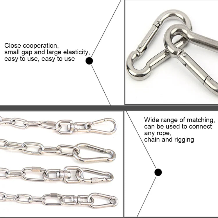Móc khóa lò xo carabiner thép không gỉ M6 đa năng khóa móc leo núi cắm trại, đường kính trong: 5.8mm, M6