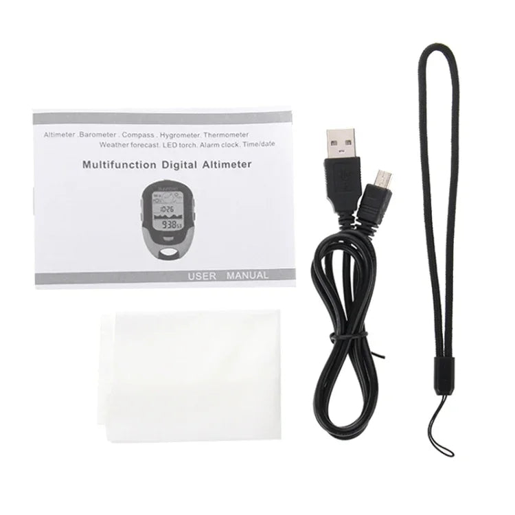 SUNROAD đồng hồ đo độ cao kỹ thuật số LCD đa chức năng kèm la bàn, áp kế, nhiệt kế, ẩm kế, dự báo thời tiết, đèn pin LED và đồng hồ, đa chức năng