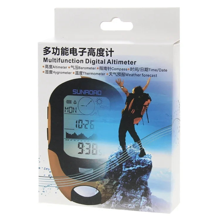 SUNROAD đồng hồ đo độ cao kỹ thuật số LCD đa chức năng kèm la bàn, áp kế, nhiệt kế, ẩm kế, dự báo thời tiết, đèn pin LED và đồng hồ, đa chức năng