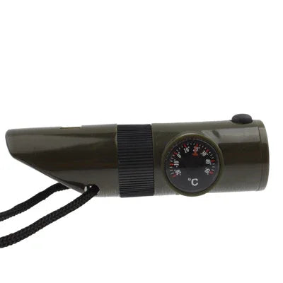 7 trong 1 (Còi sinh tồn / La bàn / Nhiệt kế / Đèn LED / Kính lúp / Phản quang / Dây), còi sinh tồn 7 trong 1