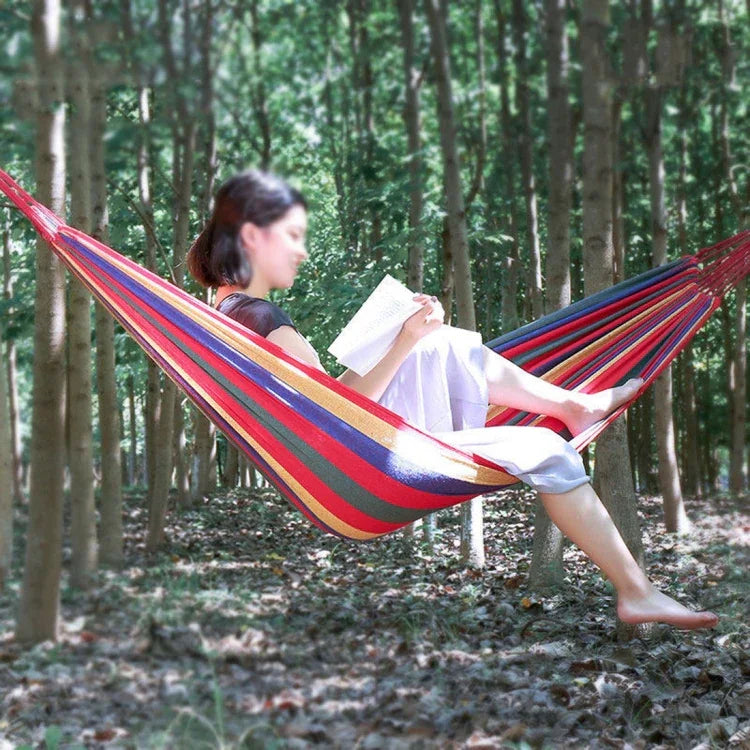 Võng vải canvas cắm trại ngoài trời đơn sọc, kích thước: 185cm x 80cm (đỏ), 260cm x 100cm (xanh dương)