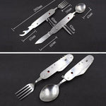 Bộ dao muỗng nĩa gấp gọn du lịch / cắm trại 6 trong 1 bằng thép không gỉ, gồm muỗng + nĩa + dao + bộ mở nắp chai