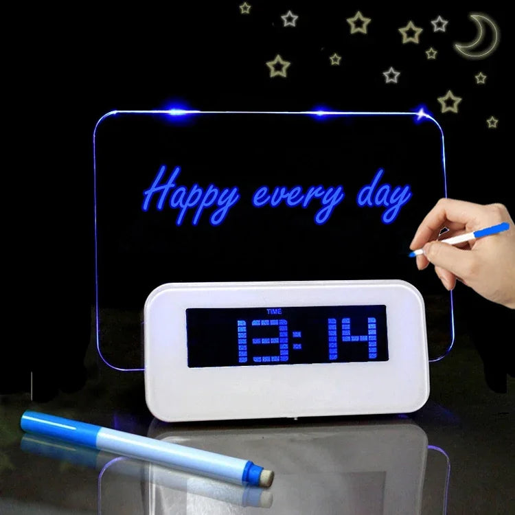 Đồng hồ báo thức kỹ thuật số LCD đa chức năng + HUB USB 4 cổng + Bảng tin nhắn với đèn nền LCD màu xanh dương hoặc xanh lá, Bảng tin nhắn USB