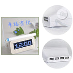 Đồng hồ báo thức kỹ thuật số LCD đa chức năng + HUB USB 4 cổng + Bảng tin nhắn với đèn nền LCD màu xanh dương hoặc xanh lá, Bảng tin nhắn USB