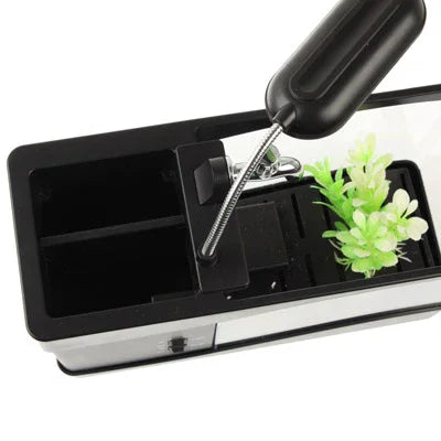 Bể cá mini để bàn USB có nước chảy và 6 đèn LED, màn hình LCD hiển thị đồng hồ với lịch, giờ và báo thức (chứa 1.5 lít nước)