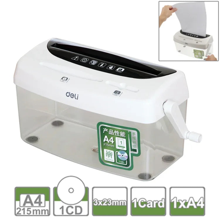 Máy hủy giấy để bàn quay tay Deli Series văn phòng A4 / CD / thẻ, dung tích thùng rác: 4L (Số 9935), số 9935