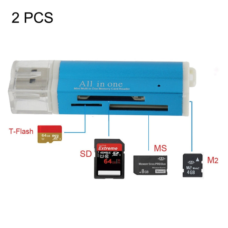 2 cái đầu đọc thẻ nhớ đa năng USB 2.0 Micro SD SDHC TF M2 MMC MS PRO DUO