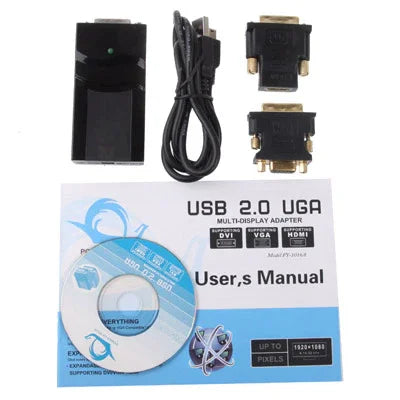 Bộ Chuyển Đổi USB 2.0 sang DVI / VGA / HDMI, Hỗ Trợ Full HD 1080P, Mở Rộng Đến 6 Màn Hình, Độ Phân Giải USB 2.0: 1920*1080