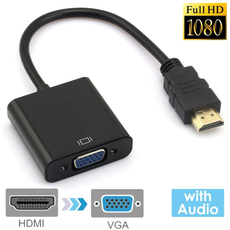 Cáp HDMI sang VGA + xuất âm thanh Full HD 1080P dài 24cm cho máy tính / DVD / đầu thu kỹ thuật số / laptop / điện thoại di động / máy nghe nhạc, chiều dài: 24cm (Màu trắng)