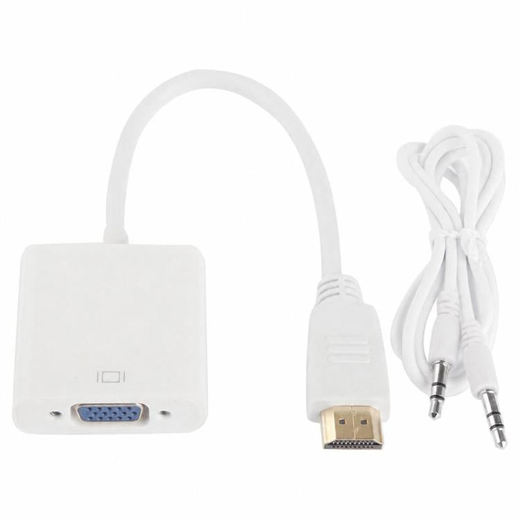 Cáp HDMI sang VGA + xuất âm thanh Full HD 1080P dài 24cm cho máy tính / DVD / đầu thu kỹ thuật số / laptop / điện thoại di động / máy nghe nhạc, chiều dài: 24cm (Màu trắng)