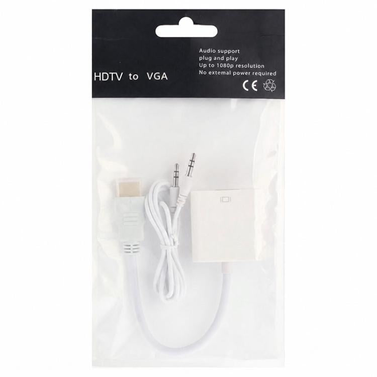 Cáp HDMI sang VGA + xuất âm thanh Full HD 1080P dài 24cm cho máy tính / DVD / đầu thu kỹ thuật số / laptop / điện thoại di động / máy nghe nhạc, chiều dài: 24cm (Màu trắng)