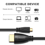 Cáp Micro HDMI đực mạ vàng 3D 1080P dài 1.8m sang HDMI đực cho điện thoại di động, máy ảnh, GoPro, Micro HDMI mạ vàng, Chiều dài: 1.8m