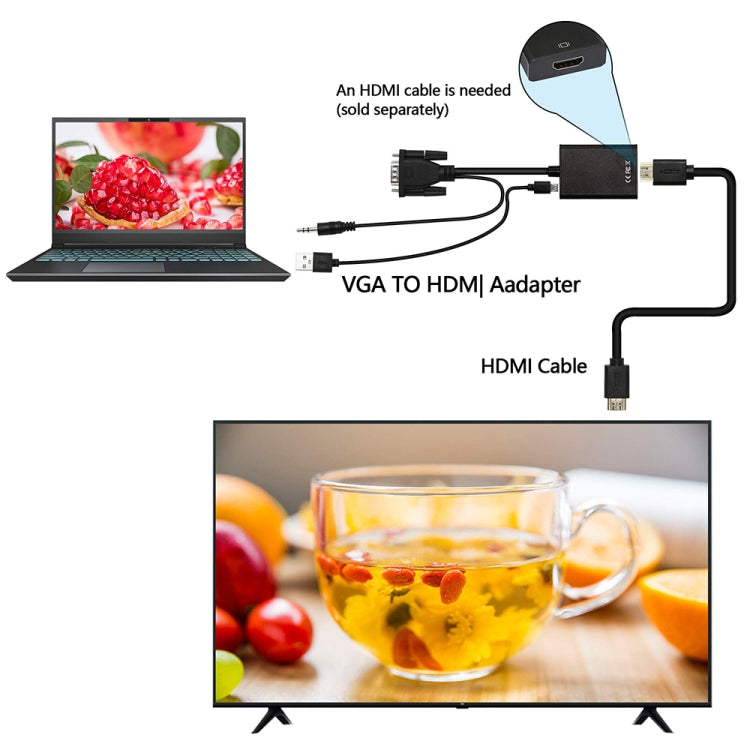 Bộ chuyển đổi video VGA + âm thanh sang HDMI Full HD 1080P cho HDTV, HDMI cái sang VGA đực + âm thanh màu đen