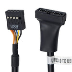 Cáp chuyển đổi bo mạch chủ USB 2.0 9 chân cái sang USB 3.0 19 chân đực, dài 15cm, 9 chân cái sang 19 chân đực