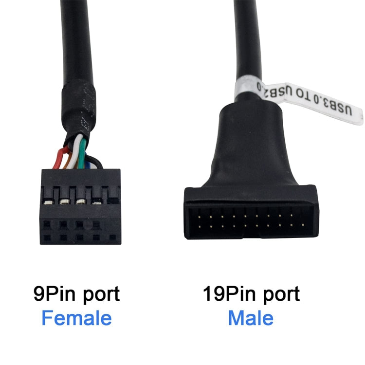 Cáp chuyển đổi bo mạch chủ USB 2.0 9 chân cái sang USB 3.0 19 chân đực, dài 15cm, 9 chân cái sang 19 chân đực