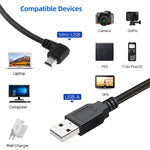 Cáp bộ chuyển đổi Mini USB đực góc 90 độ sang USB 2.0 AM, dài 25cm, Mini USB góc phải
