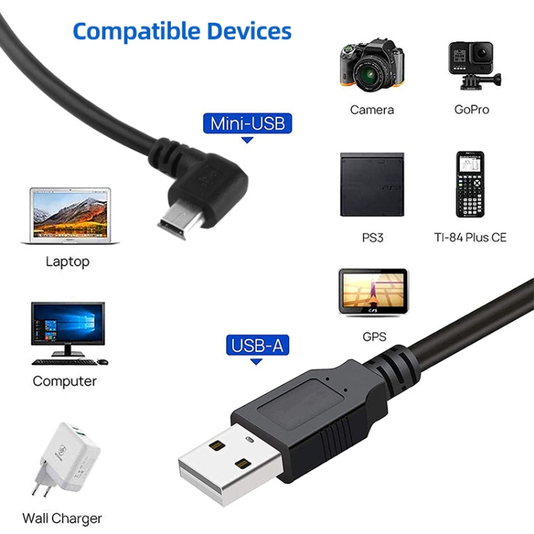 Cáp bộ chuyển đổi Mini USB đực góc 90 độ sang USB 2.0 AM, dài 25cm, Mini USB góc phải