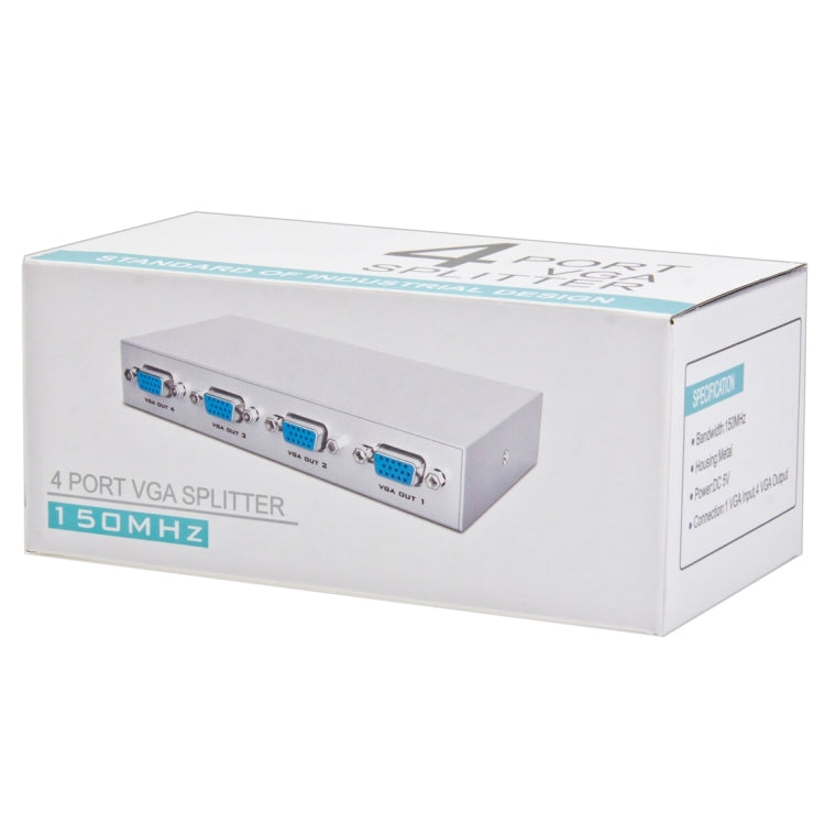 Bộ chia VGA 4 cổng 150MHz (1 đầu vào VGA, 4 đầu ra VGA), Bộ chia 4 cổng màu bạc