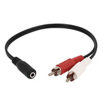 Cáp jack stereo 3,5mm cái sang 2 đầu cắm RCA đực, chiều dài: 38cm, 3,5mm sang 2 RCA đực