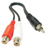 Cáp chia Y video 2 đầu RCA cái sang 1 đầu RCA đực, chiều dài: 26,5cm, 1 đầu RCA đực sang 2 đầu RCA cái