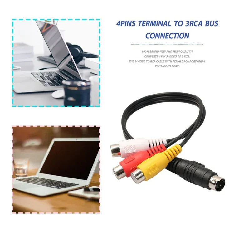 Cáp Chuyển Đổi TV S-Video 4 Chân sang RCA AV Đầu Nữ, Chiều Dài: 20cm, S-Video sang AV 3RCA Đầu Nữ