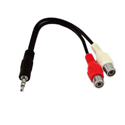 Cáp âm thanh chia Y 2 đầu RCA cái sang jack 3,5mm đực, chiều dài: 20cm, 3,5mm sang 2 RCA cái
