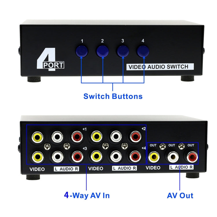 Hộp chuyển đổi AV RCA 4 cổng vào 1 cổng ra âm thanh video, 4 cổng vào 1 cổng ra