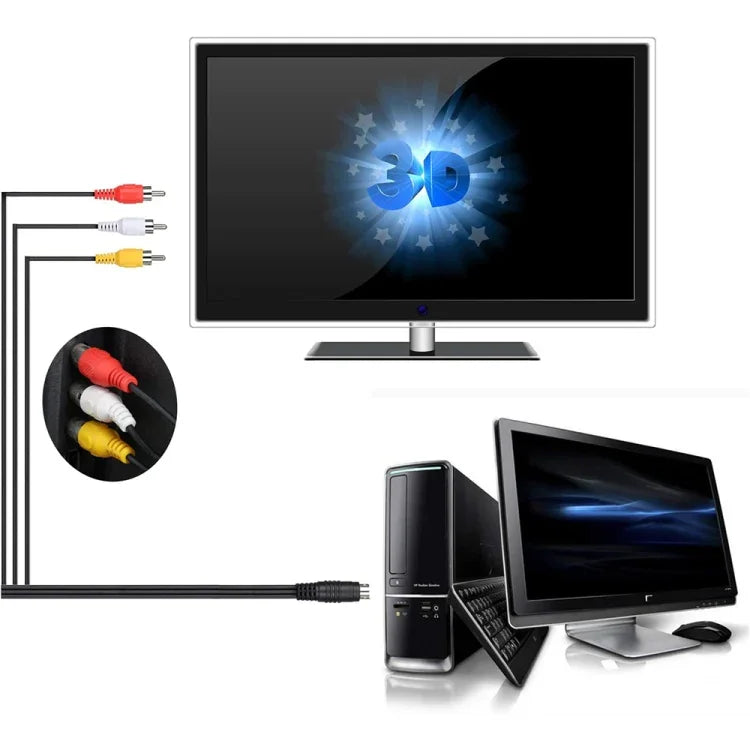 Cáp Chuyển Đổi TV S-Video 4 Chân sang 3 RCA AV Đầu Đực, Chiều Dài: 1.5M, S-Video sang AV 3RCA Đầu Đực