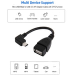 Dây cáp adapter Mini USB đực 90 độ sang USB 2.0 AF có chức năng OTG, Chiều dài: 13cm, Mini USB góc phải, 13cm