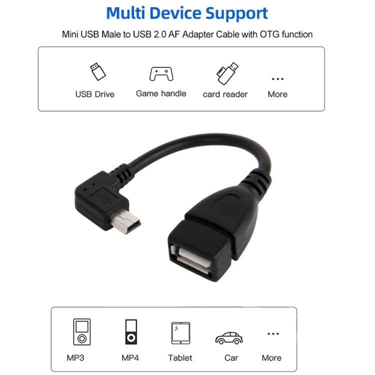 Dây cáp adapter Mini USB đực 90 độ sang USB 2.0 AF có chức năng OTG, Chiều dài: 13cm, Mini USB góc phải, 13cm