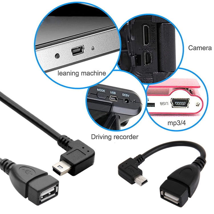 Dây cáp adapter Mini USB đực 90 độ sang USB 2.0 AF có chức năng OTG, Chiều dài: 13cm, Mini USB góc phải, 13cm