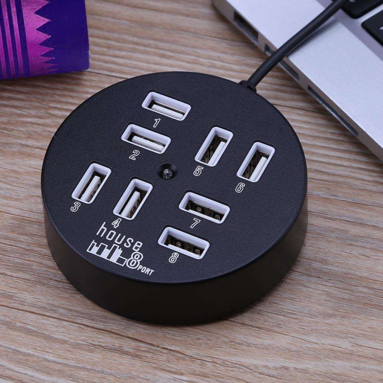 Hub USB 2.0 8 cổng tốc độ cao di động hình tròn, dài 60cm, bộ chia mở rộng đa cổng cho laptop, hỗ trợ ổ cứng di động 1TB, màu trắng, màu đen