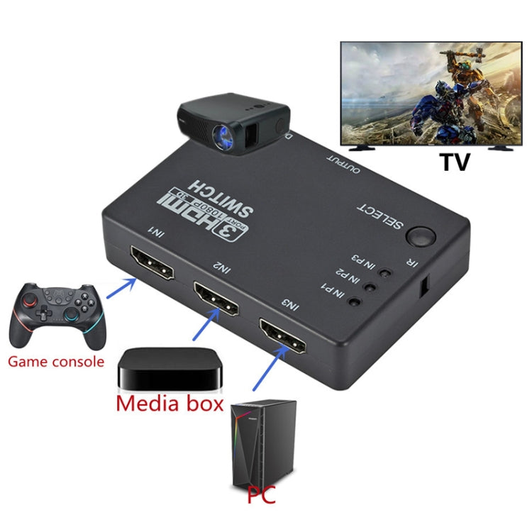 Bộ chuyển mạch HDMI 3x1 Full HD 1080P 3D với điều khiển từ xa hồng ngoại, có điều khiển từ xa hồng ngoại