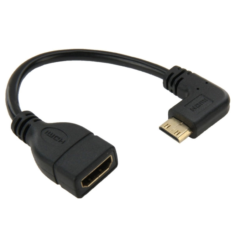 Cáp HDMI mini mạ vàng 16cm đầu đực sang HDMI 19 chân cái, góc phải 90 độ, HDMI mini góc phải sang HDMI