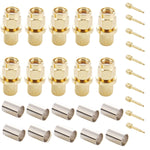 10 cái đầu nối SMA đực mạ vàng cắm ép cho cáp RG58 / RG142 / LMR195, đầu nối SMA đực