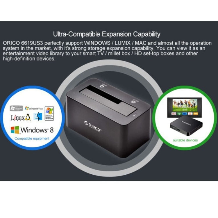 Đế cắm ổ cứng ORICO 6619US3 USB 3.0 siêu tốc 5Gbps sang SATA cho ổ cứng 2.5 inch / 3.5 inch, model 6619US3