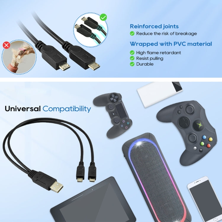 Cáp USB 2.0 đực sang 2 Micro USB đực, chiều dài khoảng 30cm, USB 2.0 AM sang 2 Micro USB