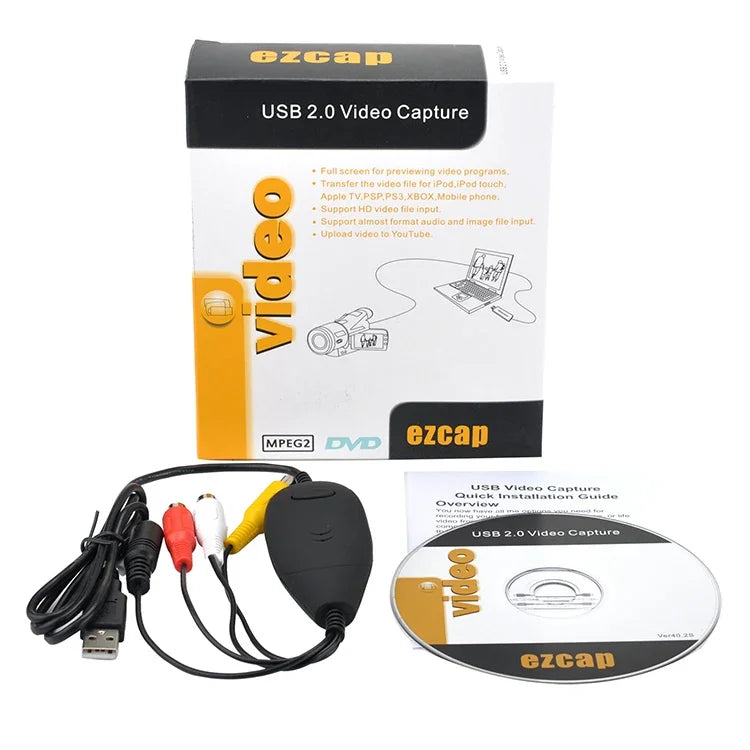 Ezcap USB 2.0 Ghi hình Video, Hỗ trợ định dạng ghi MPEG 2, Hệ thống TV: PAL / NTSC