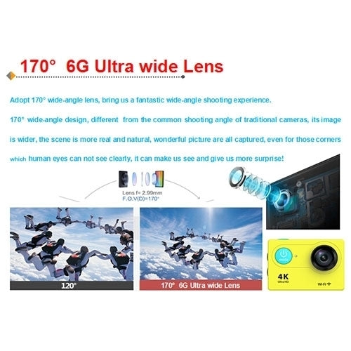 H9 Camera Thể Thao WiFi Màn Hình LCD 2 inch 12MP 4K Ultra HD1080P, Ống Kính Góc Rộng 170 Độ, Chống Nước 30m, H9 4K (Màu Đen)