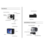 H9 Camera Thể Thao WiFi Màn Hình LCD 2 inch 12MP 4K Ultra HD1080P, Ống Kính Góc Rộng 170 Độ, Chống Nước 30m, H9 4K (Màu Đen)