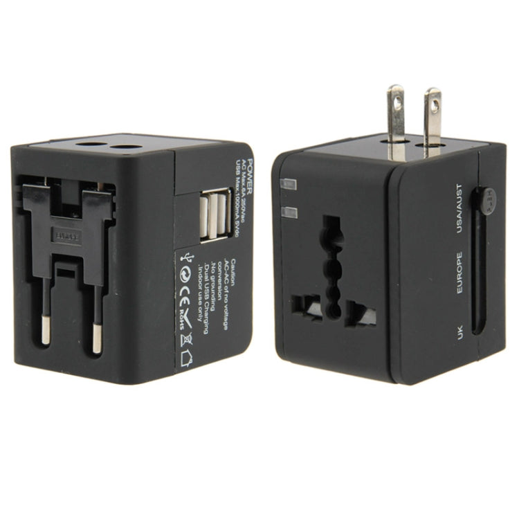 Bộ chuyển đổi du lịch đa năng 2 cổng USB 2.1A cho phích cắm EU / AU / UK / US, 2.1A