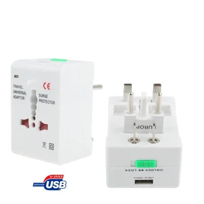Bộ chuyển đổi nguồn AC du lịch đa năng US / EU / AU / UK có ổ cắm sạc USB, Có cổng USB