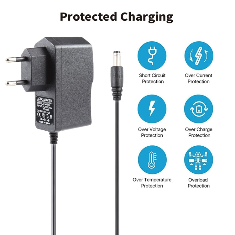 Bộ chuyển đổi nguồn phích cắm EU AC 100-240V sang DC 6V 2A, Đầu nối: 5.5 x 2.1mm, Chiều dài cáp: 1.1m, Phích cắm EU DC 6V 2A