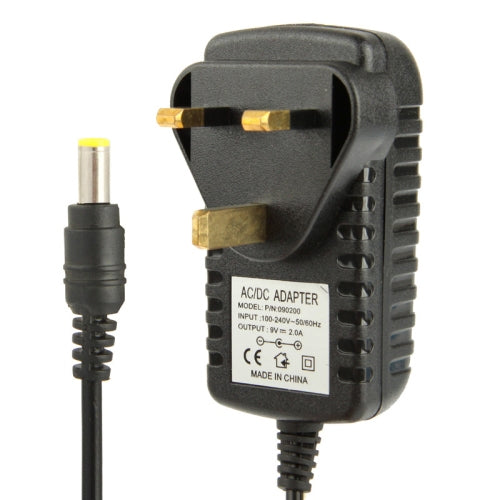 Bộ chuyển đổi nguồn phích cắm UK chất lượng cao AC 100-240V sang DC 9V 2A, Đầu nối: 5.5 x 2.1mm, Chiều dài cáp: 1m, Phích cắm UK DC 9V 2A