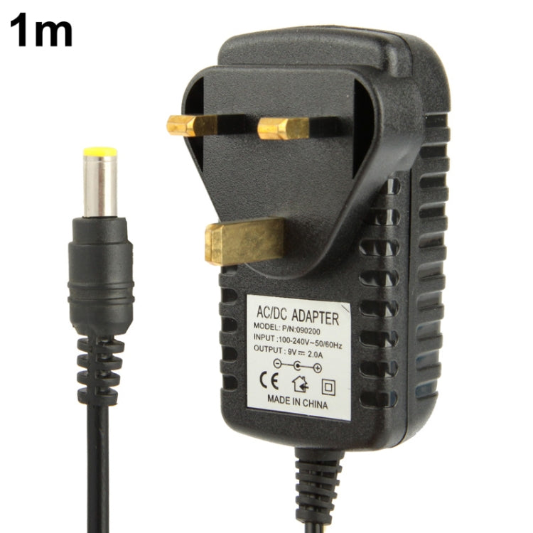 Bộ chuyển đổi nguồn phích cắm UK chất lượng cao AC 100-240V sang DC 9V 2A, Đầu nối: 5.5 x 2.1mm, Chiều dài cáp: 1m, Phích cắm UK DC 9V 2A