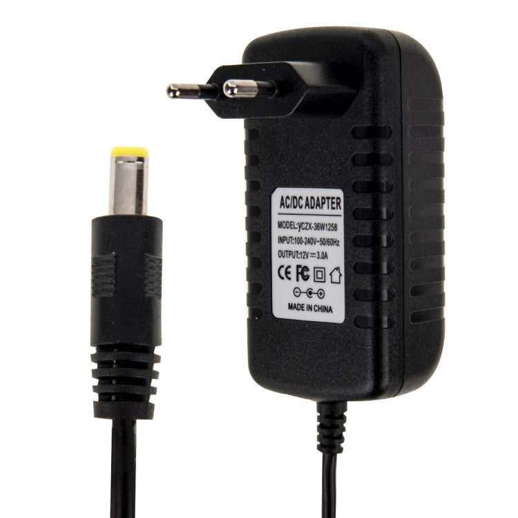 Bộ chuyển đổi nguồn cắm EU AC 100-240V sang DC 12V 3A, Đầu nối: 5.5 x 2.1mm, Chiều dài cáp: khoảng 1.2m, Cắm EU DC 12V 3A