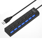Bộ chia USB Hub 7 cổng 2.0 tốc độ cao 480Mbps có công tắc bật/tắt và 7 đèn LED, 7 cổng (Trắng), 7 cổng (Đen)