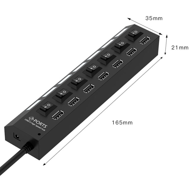 Bộ chia USB Hub 7 cổng 2.0 tốc độ cao 480Mbps có công tắc bật/tắt và 7 đèn LED, 7 cổng (Trắng), 7 cổng (Đen)