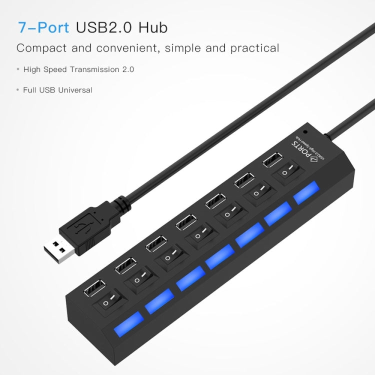 Bộ chia USB Hub 7 cổng 2.0 tốc độ cao 480Mbps có công tắc bật/tắt và 7 đèn LED, 7 cổng (Trắng), 7 cổng (Đen)
